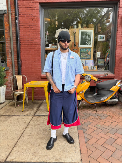 Baggy Basketball Shorts XS / Navy/Red on body photo